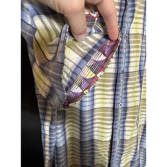 Robert Graham Mens Sz XL Green/ Blue Striped S/S Button Up Shirt (X15) - Picture 11 of 11